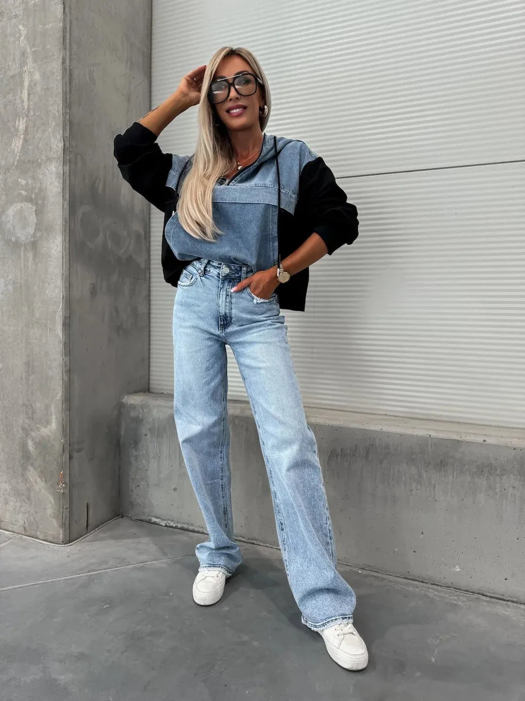 Women's Hooded Denim Patchwork Sweatshirt🍂Buy 2 Free Shipping