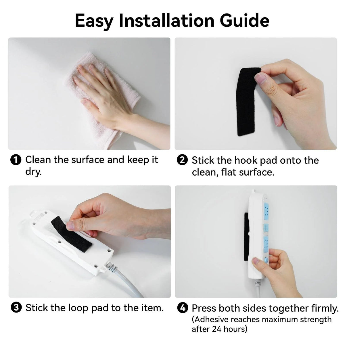 96 PCS Heavy Duty Hook and Loop Strips, Double Sided Reusable Adhesive Mounting Tape for Wall Hanging, Picture Frames, Cable Organizer, DIY Home Use