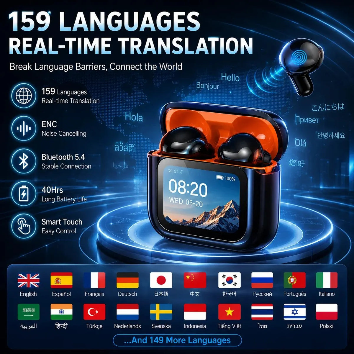 🔥HOT SALE🔥🎁2026 New Bluetooth Wireless Noise-Canceling Translation Earbuds