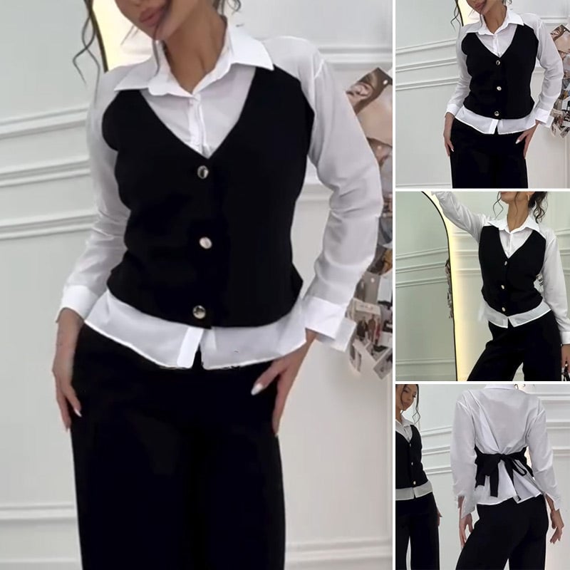 Damen Set aus Hemd mit Weste in Layering-Optik und Hose