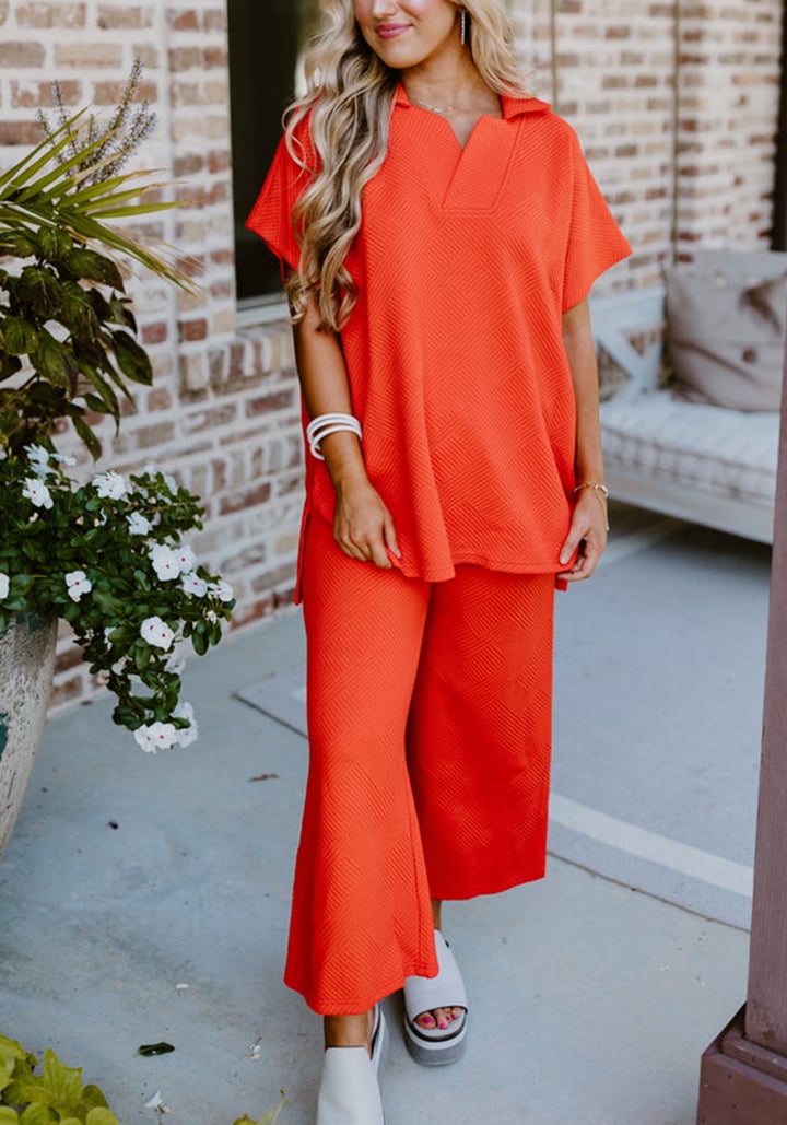 NEW TEXTURED V NECK TOP AND PANTS CASUAL SET (BUY 2 FREE SHIPPING)