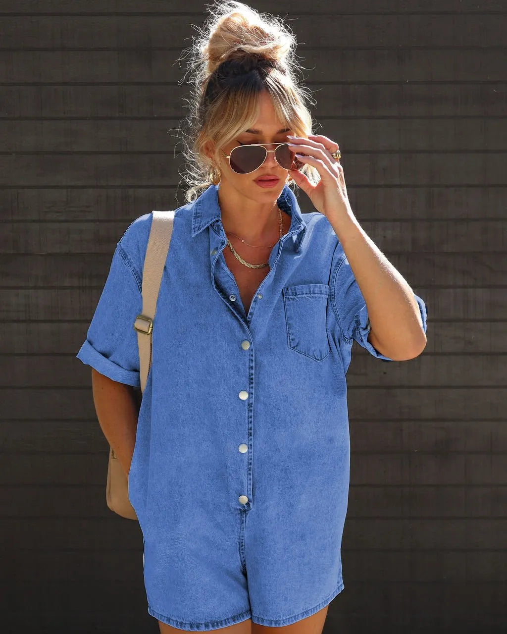 Short Sleeve Denim Romper