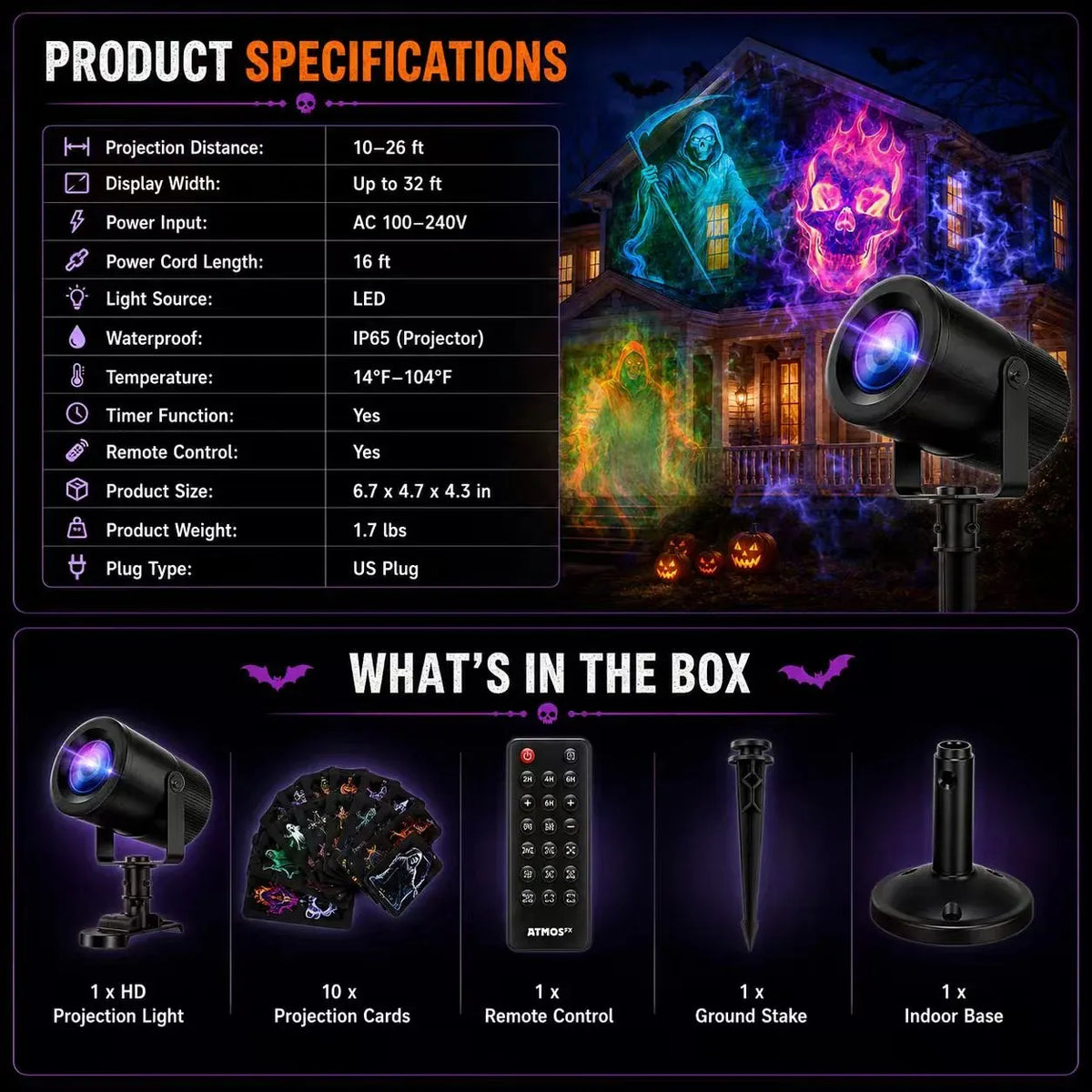🔥HOT SALE🔥🎃32FT HD Halloween Projector | That Disappoint Your Halloween Party | 10 Unique HD Projection Patterns