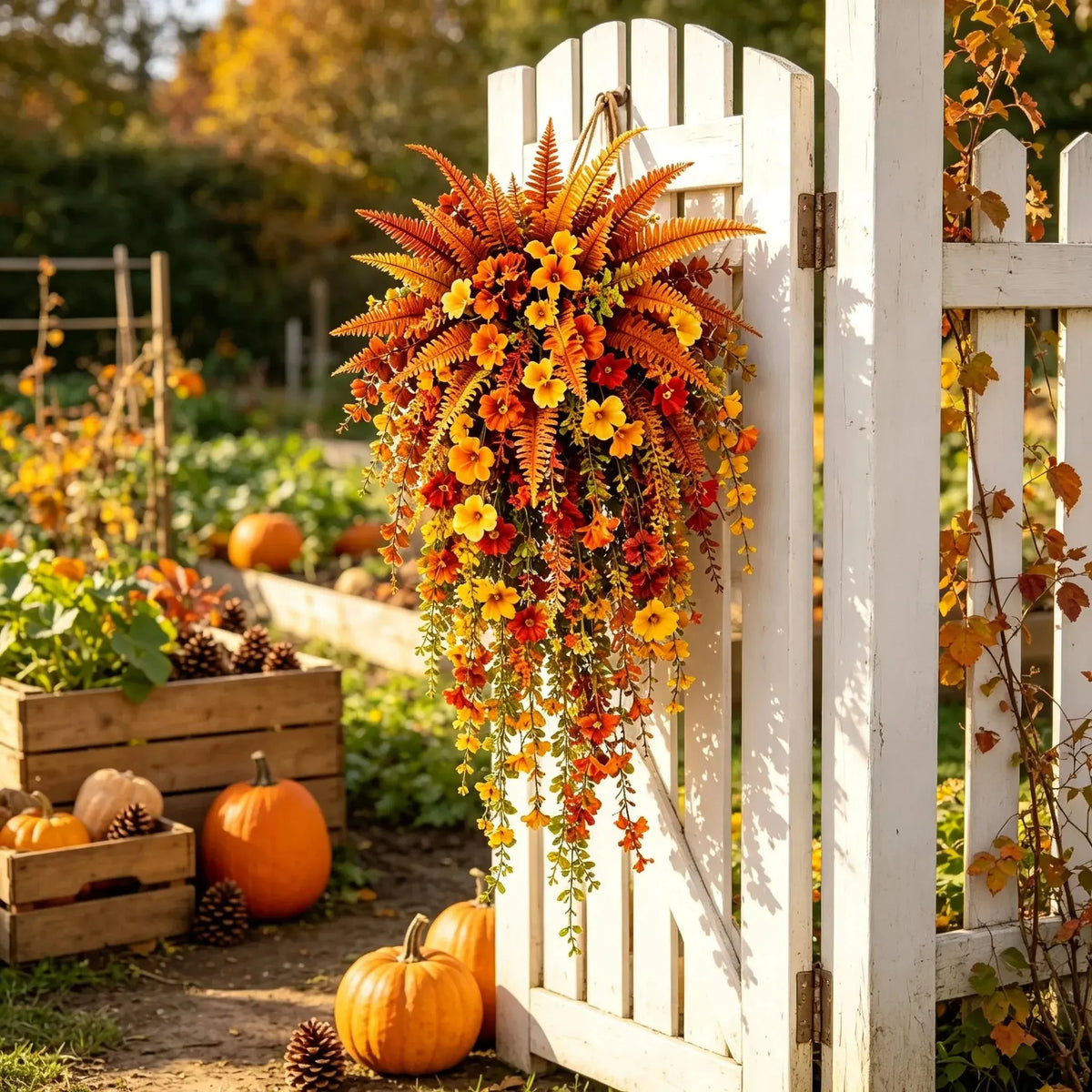 🔥HOT SALE🔥🍂 ARTIFICIAL FALL HARVEST HANGING BASKET - AUTUMN PORCH & DOOR DECORATION