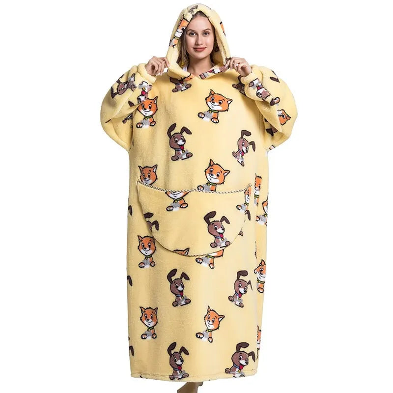 Cute Cartoon Print Hoodie Blanket
