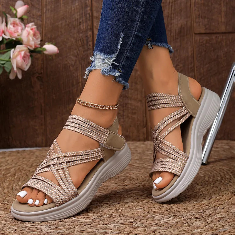 Women's sandals with elastic band, thick sole and arch support
