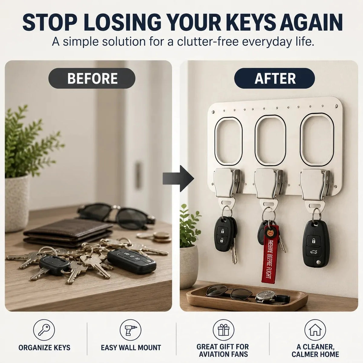 🔥HOT SALE🔥✈️ Aviation Style Key Holder – Buckle-Inspired Wall Mounted Key Organizer for Entryway & Home
