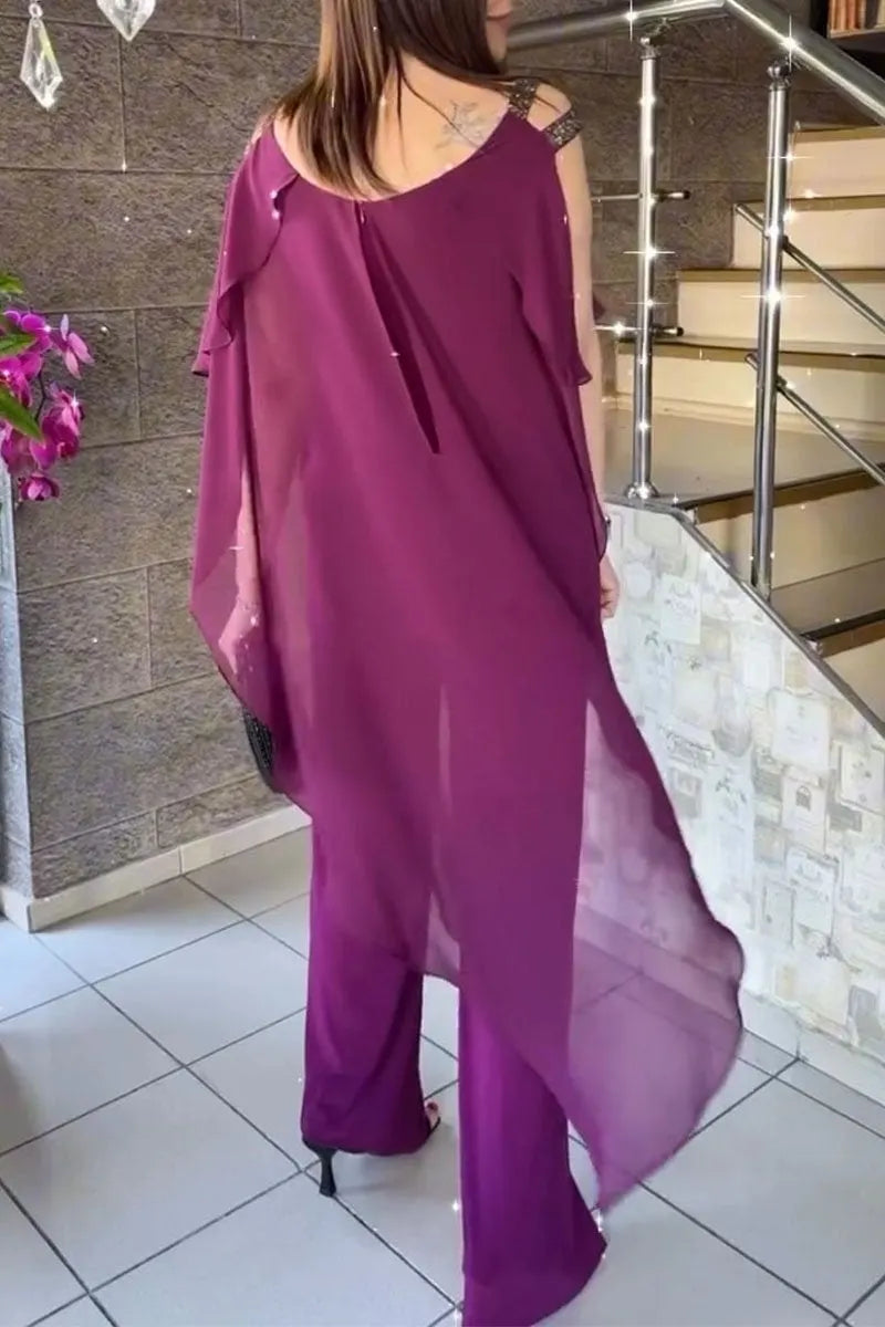 Women's Off-shoulder Chiffon Top and Pants Set