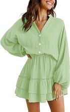 Chic Tiered Ruffle Mini Dress with V-Neck & Balloon Sleeves  🍂👗