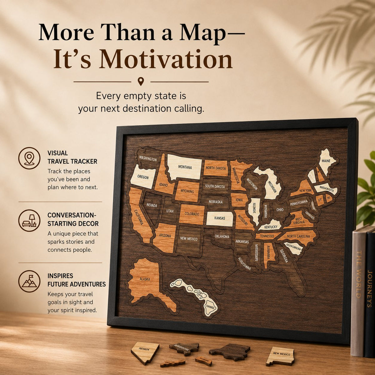 🔥LAST DAY 50% OFF - 🇺🇸 Wooden USA Travel Map Puzzle🧩A Stylish Way to Track Your Journey & Memories