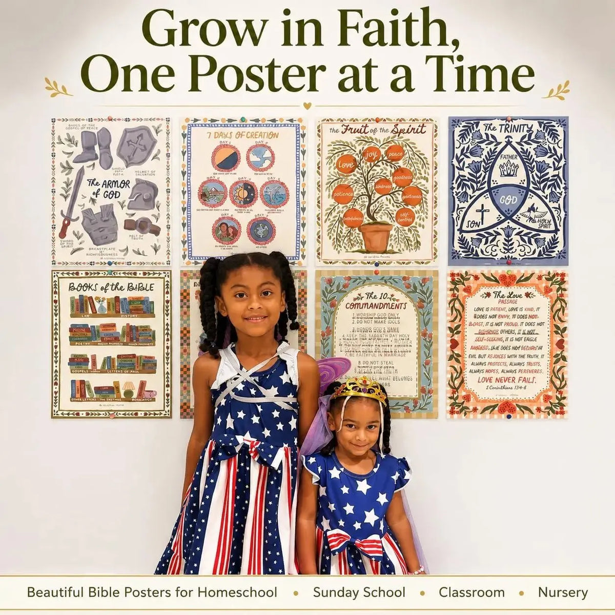 ⛪Sunday School Decorations for Classroom, 11x14in Books of the Bible Poster, 15-Piece Bible Posters for Kids✝💕