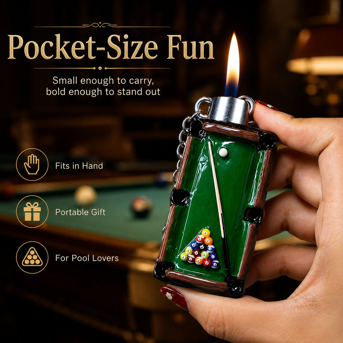 Mini Billiard Table Lighter, Pool Table Shape Novelty Flame Lighter Gift