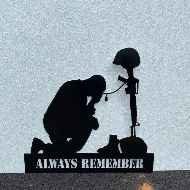 Memorial metal plaque for fallen soldiers, yard decoration