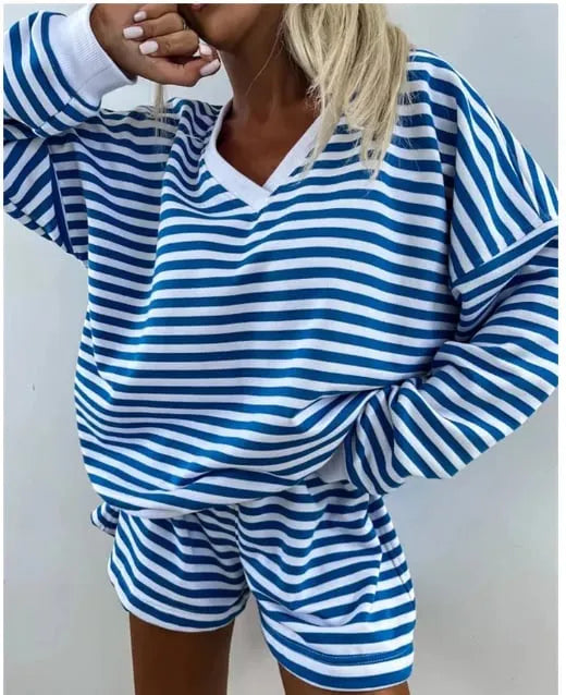 Women's V-neck Long-sleeved Casual Two-piece Suit