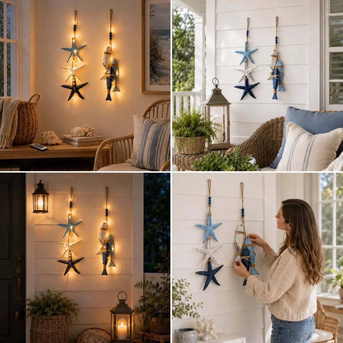 🎉⭐2026 HOT SALE🐟🌊Lighted Coastal Wooden Starfish & Fish Hanging Decor