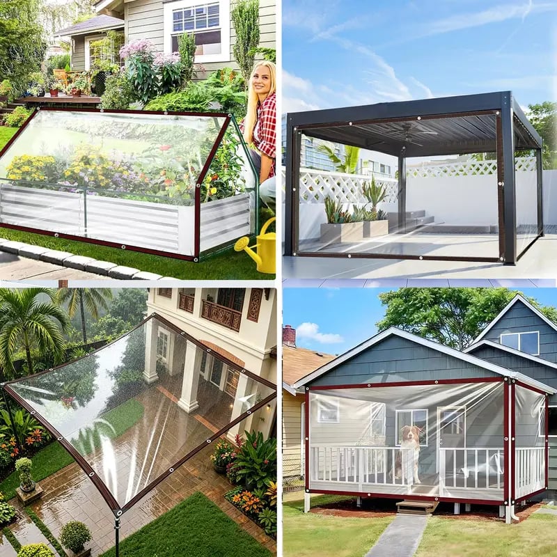 🔥HOT SALE🔥💥🏆Clear Waterproof PE Tarp, Transparent Outdoor Cover with Metal Grommets🌂