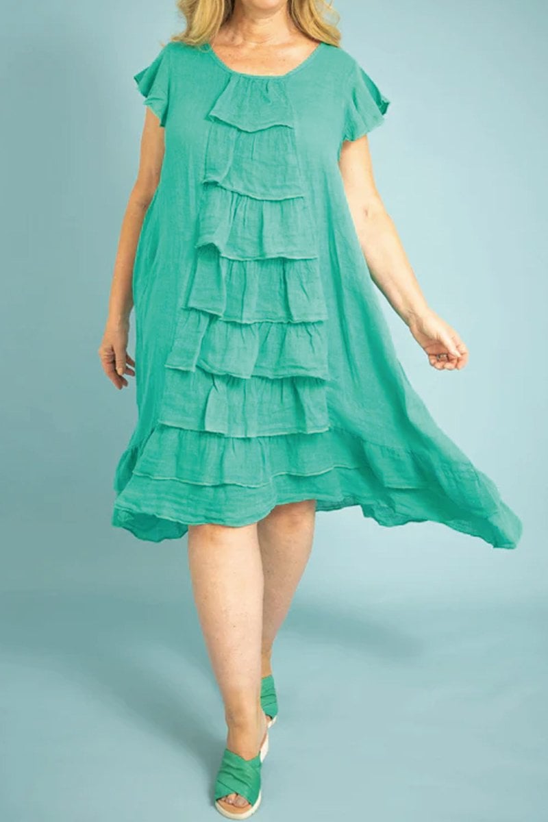 Tiered hemline fluttery sleeve dress - buy 2 free shipping