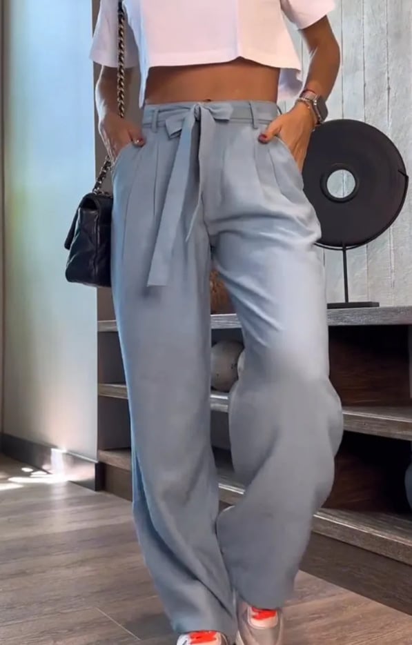 WOMEN'S WAIST BOW TIE CASUAL PANTS