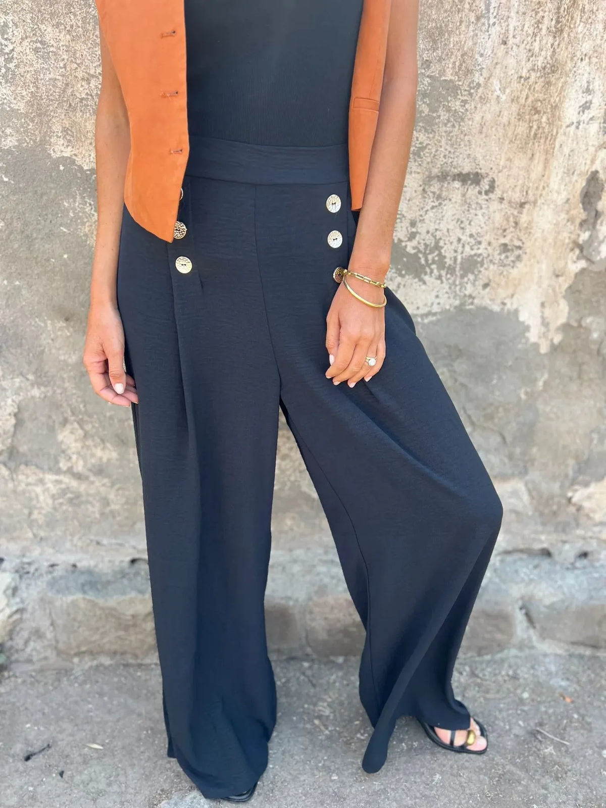 Women's Button-Decorated Loose-Fit Wide-Leg Pants