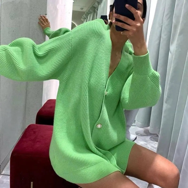 V-neck Loose Knit Button-Up Cardigan (Buy 2 Free Shipping)