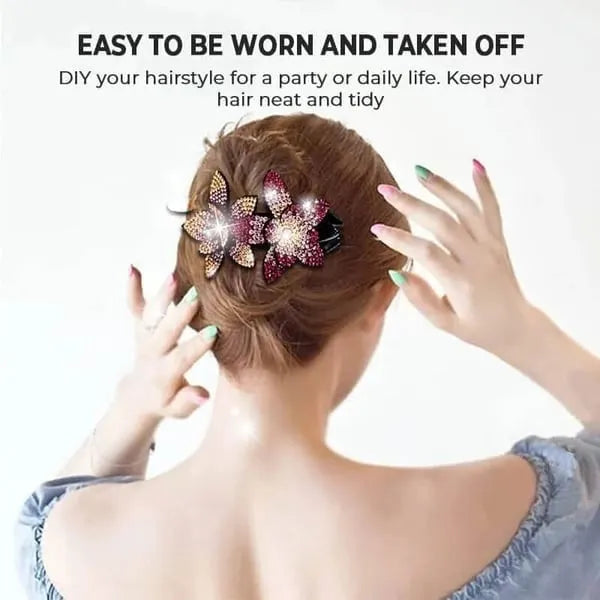 Rhinestone Double Flower Hairpin (buy 1 get one free)