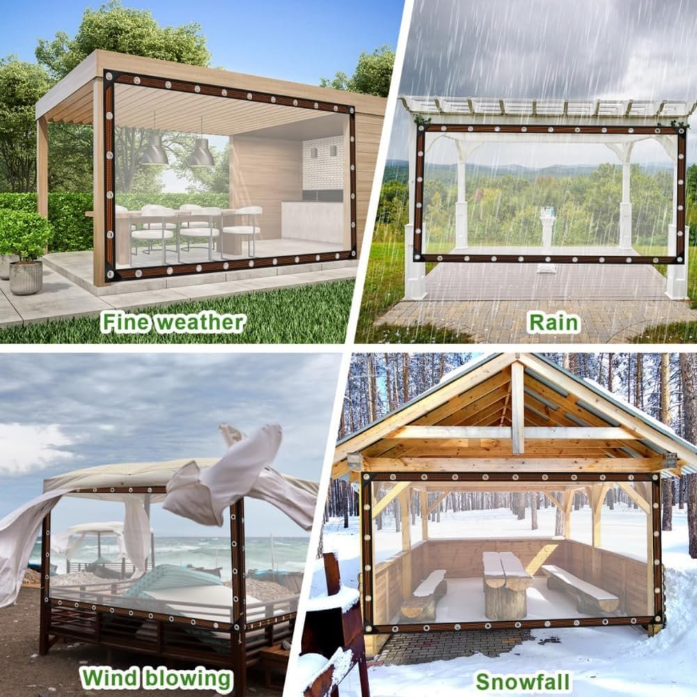 🔥HOT SALE🔥💥🏆Clear Waterproof PE Tarp, Transparent Outdoor Cover with Metal Grommets🌂