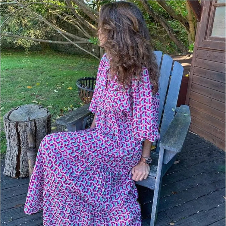 WOMEN'S PUFF SLEEVE FLORAL BOHO MAXI DRESS (BUY 2 FREE SHIPPING)