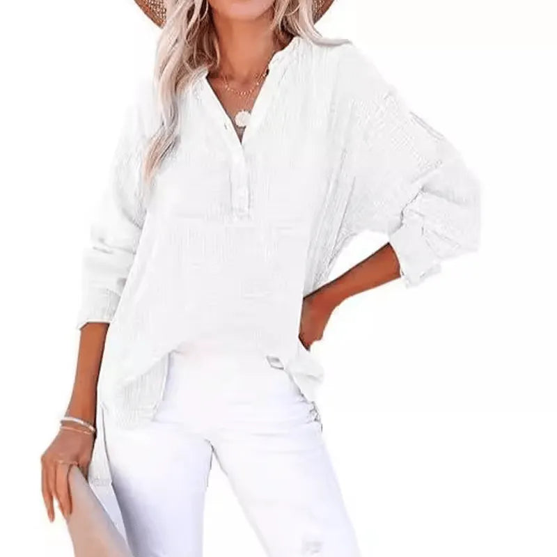 💖Limited Sale 49% OFF💖Women’s Casual Gauze Button Neck Long Sleeve Blouse