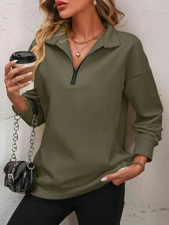 Womens Zip-Up Dropped Shoulder Sweatshirt