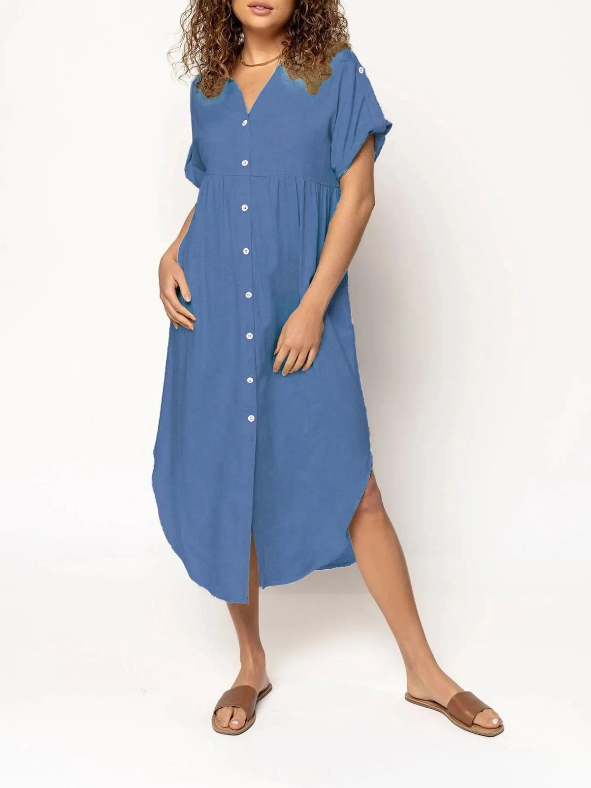 Long Button-down Dress Slit Hem (Buy 2 Free Shipping)