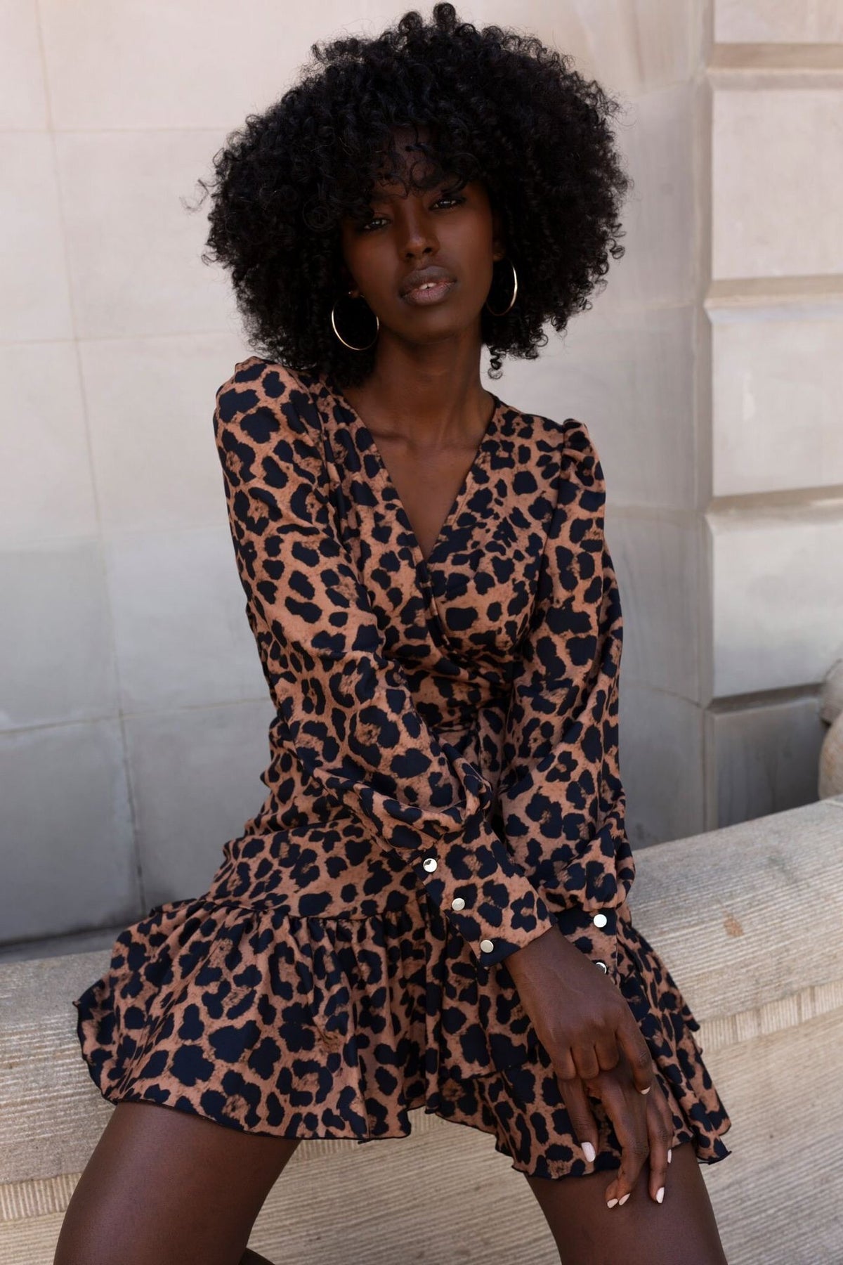 V-Neck Printed Tie-Front Mini Dress (Buy 2 Free Shipping)