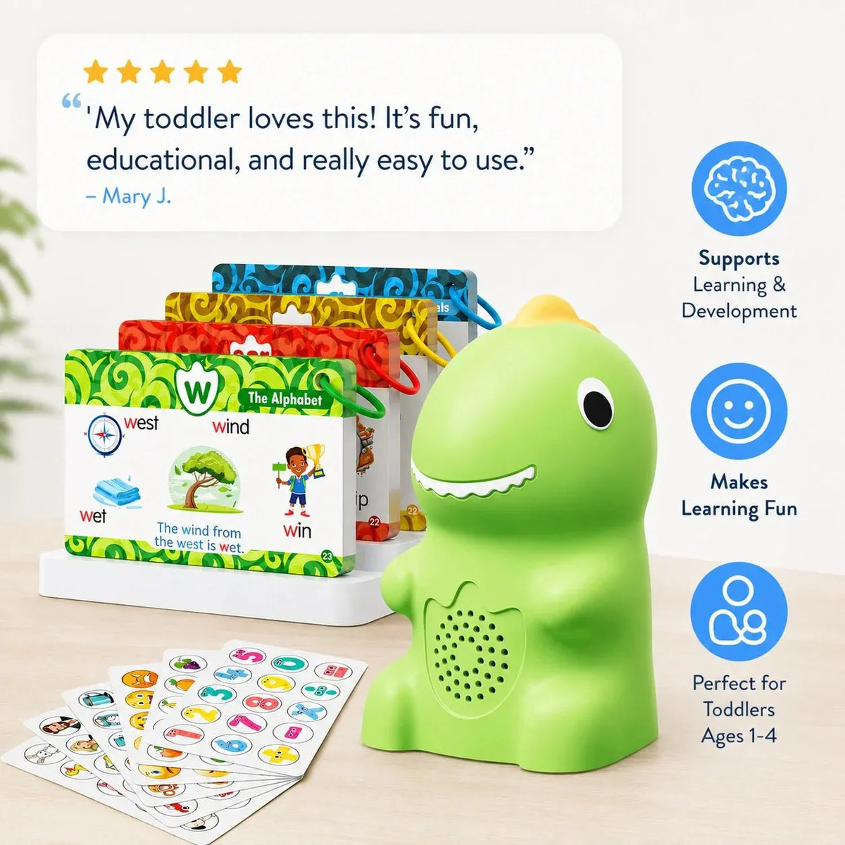 🎉🦖 Dinosaur Talking Flash Cards – Montessori Phonics & Sight Words Educational Learning Set (148 Cards, 5 Categories)