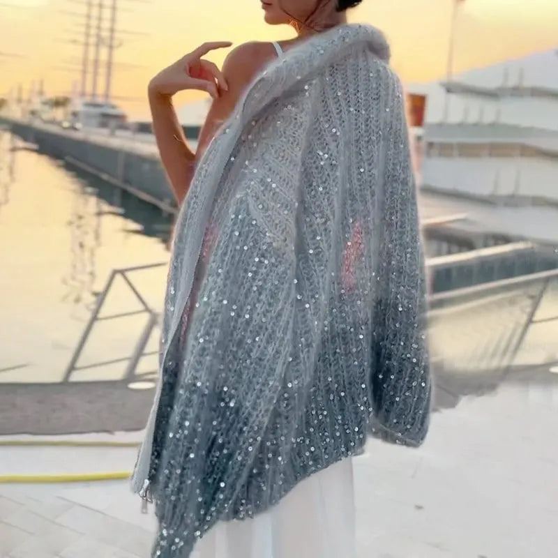🔥Knitted Sweater Jacket With Monochromatic Sequins