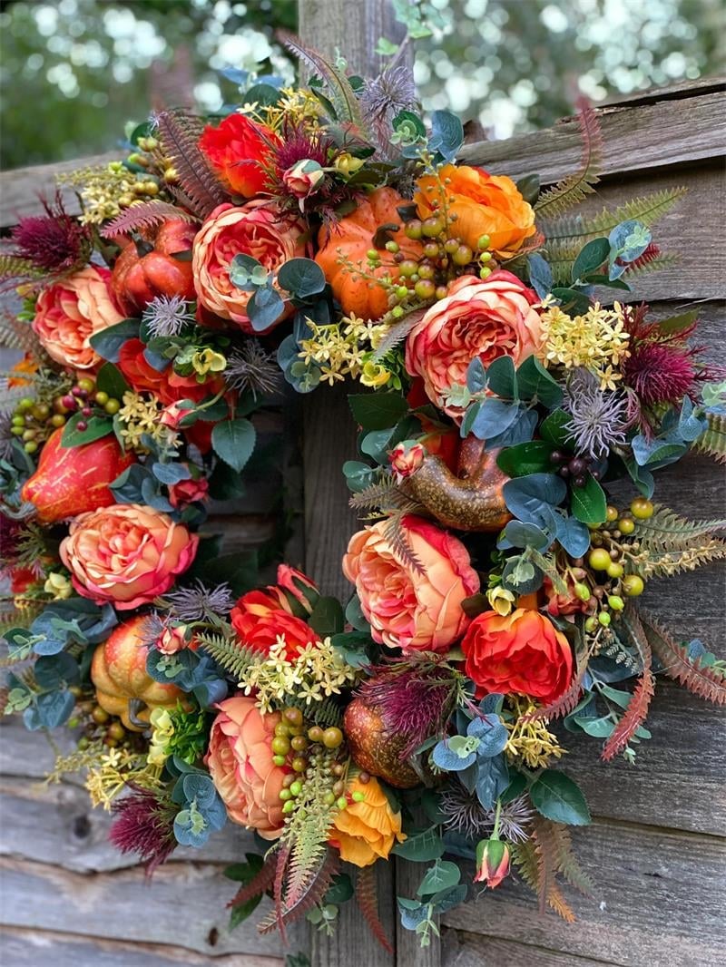 🔥HOT SALE🔥💖Last Day 49% OFF💖Fall Peony And Pumpkin Wreath - Year Round Wreath--🔥BUY 2 FREE SHIPPING