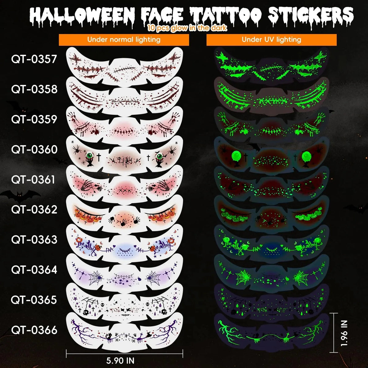 🔥 HOT SALE 🔥Glow in the Dark Halloween Glitter Freckles Temporary Tattoo Set