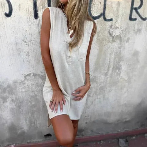 🔥NEW HOT SALE🔥Women's Sleeveless Button Pocket V-Neck Dress