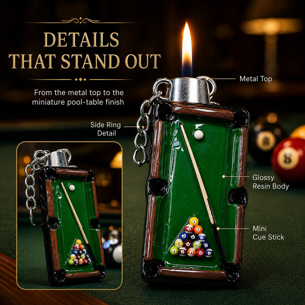 Mini Billiard Table Lighter, Pool Table Shape Novelty Flame Lighter Gift