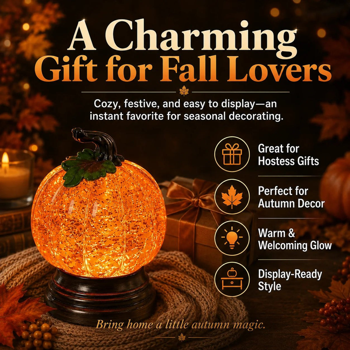 🎉 🎃Glitter Lighted Pumpkin Snow Globe