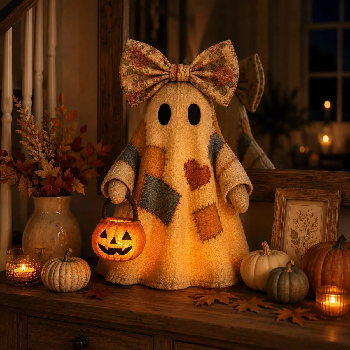 🎉👻Lighted Vintage Patchwork Ghost