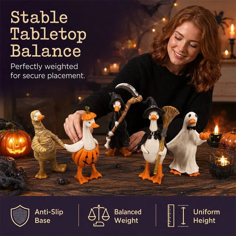 🔥 HOT SALE 🔥🎃BORING HALLOWEEN DECOR?🎃 Spooky Duck Set – Hand-Painted, 5 Characters, Weather-Resistant – For Shelves, Desks & Outdoors! 🦇