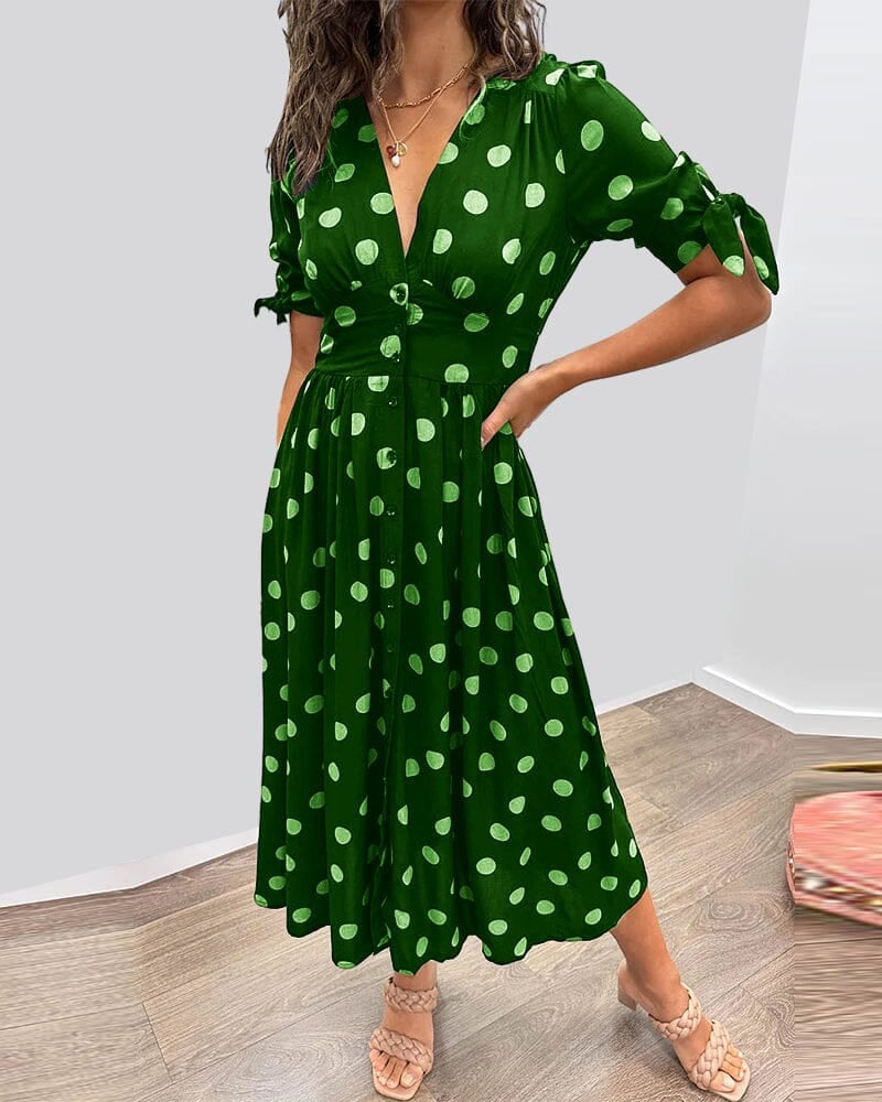 💃Deep V-neck polka-dot dress - buy 2 free shipping