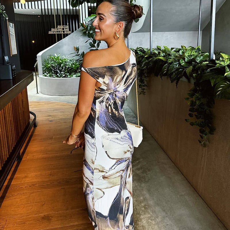 Elegant Off-Shoulder Slim Print Dress