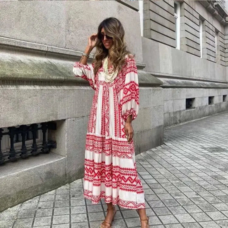 WOMEN'S PUFF SLEEVE FLORAL BOHO MAXI DRESS (BUY 2 FREE SHIPPING)