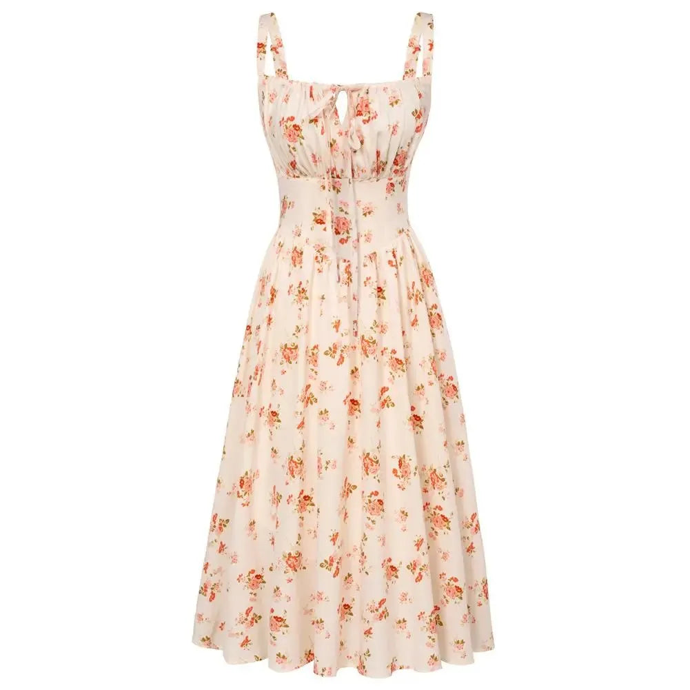 2026 Women's Floral Midi Dress Corset Sundresses With Pocket