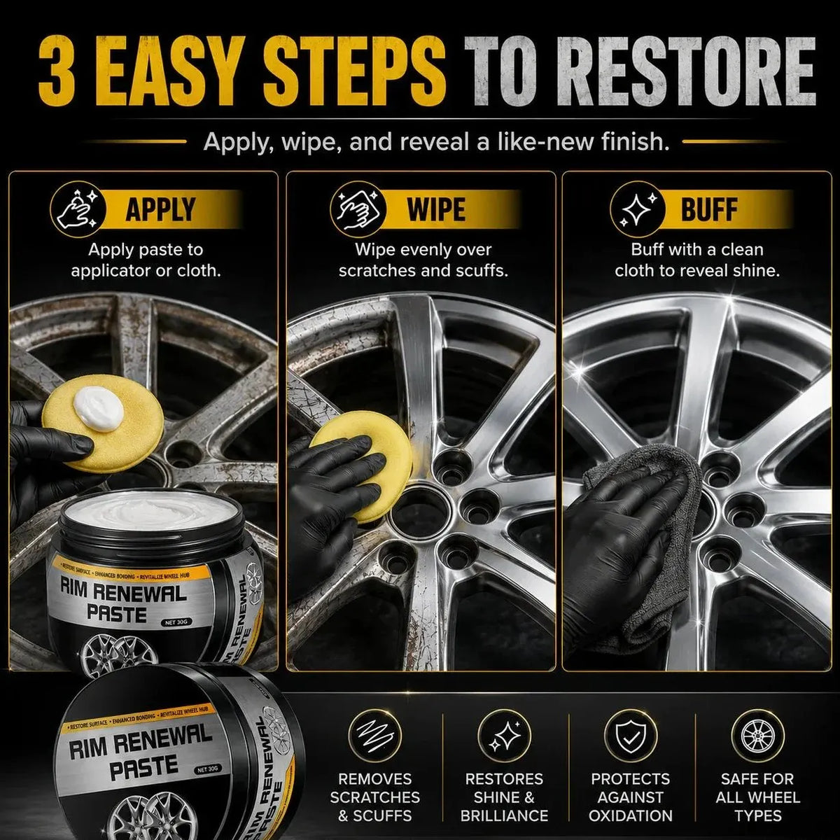 🎉🔥 Rim Renewal Paste — Restore, Polish & Protect Your Wheels Like a Pro (80g + Sponge)