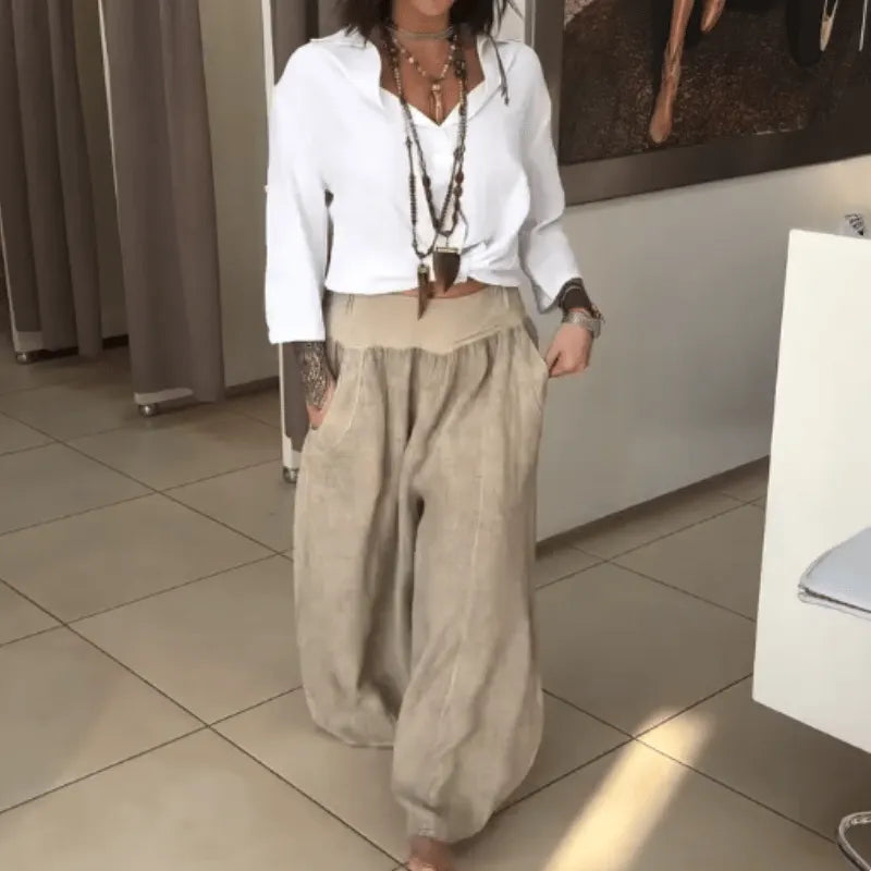 Women's Elastic Wide-Leg Pants with Pockets (Buy 2 Free Shipping)