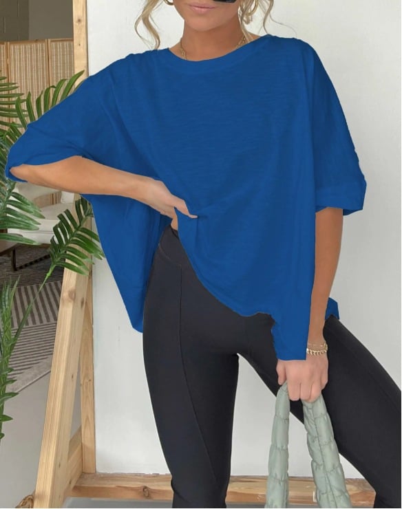 HOT SALE ROUND NECKLINE OVERSIZED MIDI LENGTH BOXY TEE