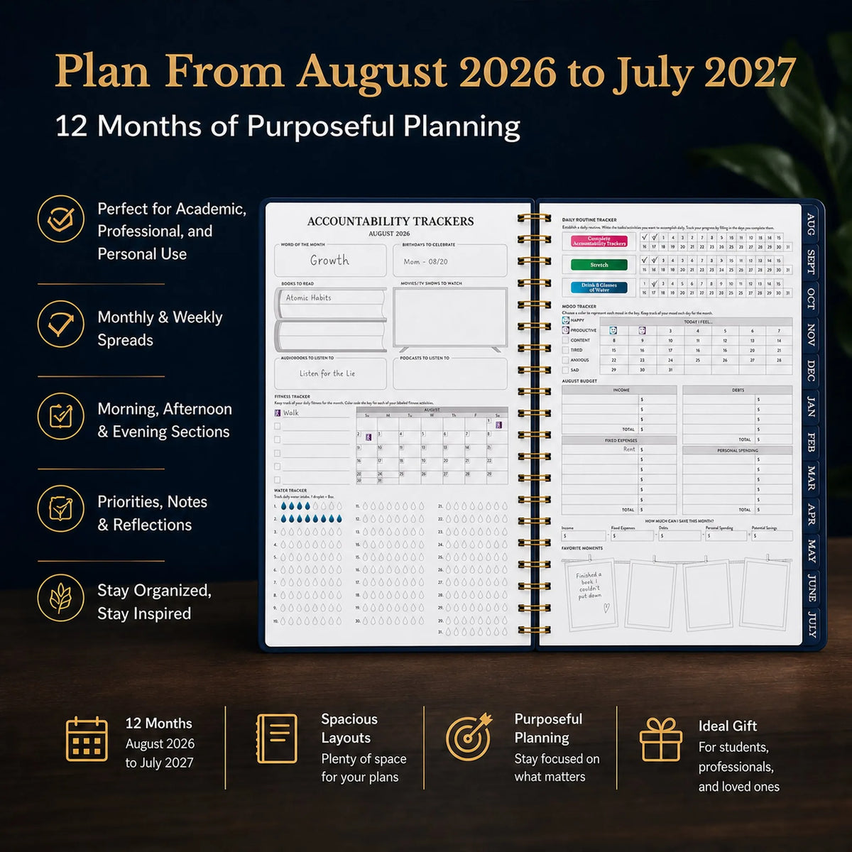 🔥Last Day 49% OFF - 🌌 2026-2027 Midnight Galaxy Mid-Year Spiral Bound Planner