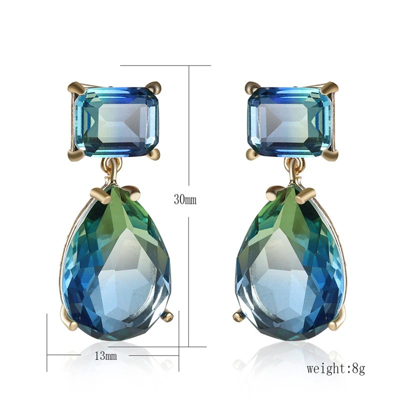 Luxurious blue-green series crystal drop earrings