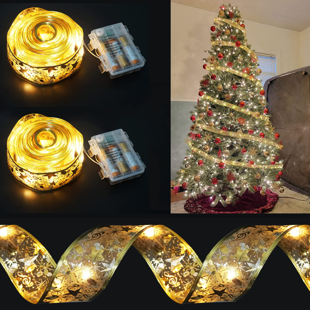 🖤Black Friday Deal 49% OFF🎊 - Christmas Double Sided Hot Stamping Glowing Ribbon Lights